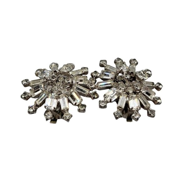 Kramer Clip On Earrings Early 1940s Sparkling Star Crystal Signed Kramer Vtg - Picture 5 of 16